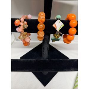 4 Vintage Chunky Stretch Bracelets Plastic orange tones OSFA